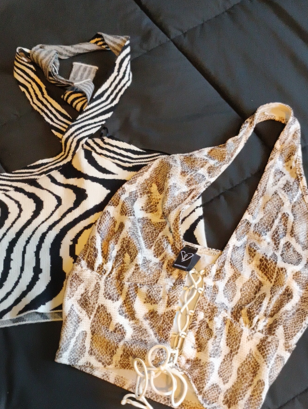 Windsor Beige and Brown Snake-Print Lace-Up Crop Top